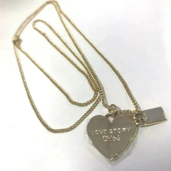 New! Cute Aesthetic CHLOE Love Story Heart Shape Long Pendant Necklace Gold Tone - Picture 5 of 6